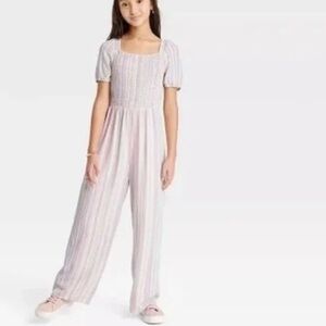 Art Class Smocked Striped Jumpsuit size small 6-7